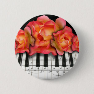 Klavier-Tastatur-Rosen und Musiknoten Button