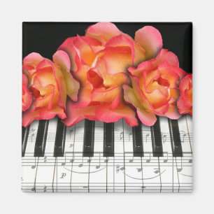 Klavier-Tastatur-Rosen und Musiknoten Magnet