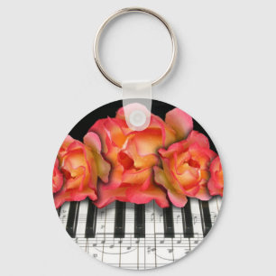 Klavier-Tastatur-Rosen und Musiknoten Schlüsselanhänger