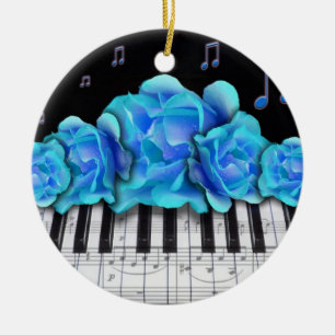 Klavier-Tastatur und blaue Rosen-Verzierung Keramikornament