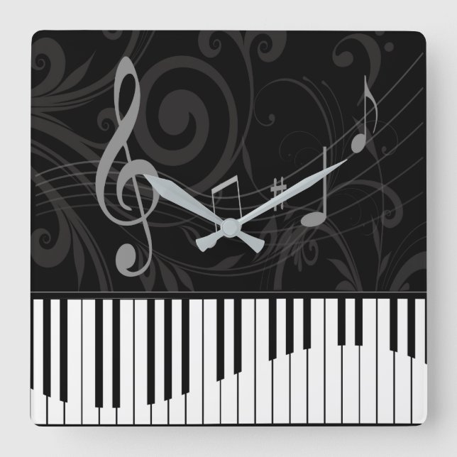 Klavier und musikalische Bemerkungen Quadratische Wanduhr (Vorderseite)