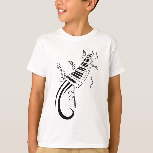 Klavier und Musiknoten T-Shirt (Vorderseite)