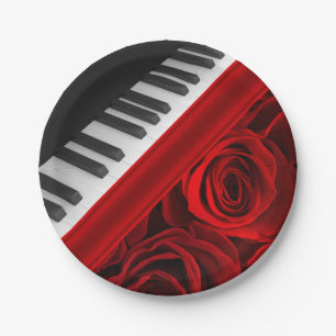 Klavier und Rosen Pappteller