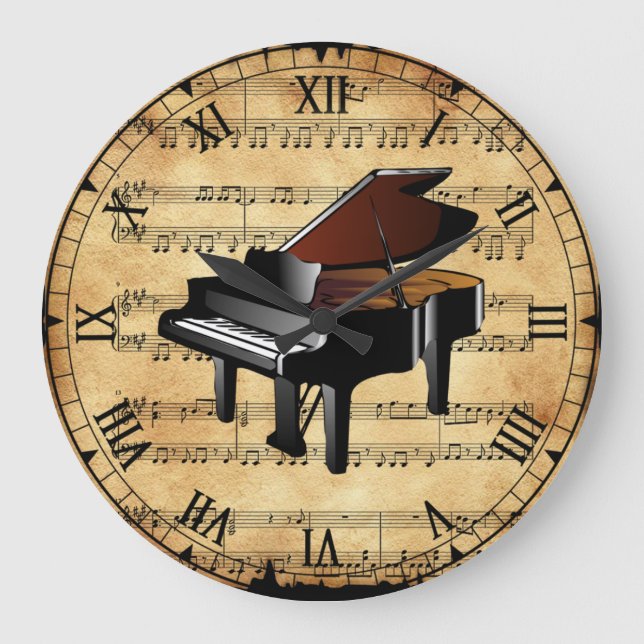 Klavier ~ Vintage Notengeschichte ~ Einzigartig Große Wanduhr (Vorderseite)