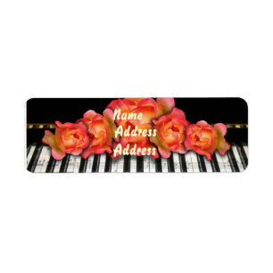 Klavieretikett mit Tastatur und Rose