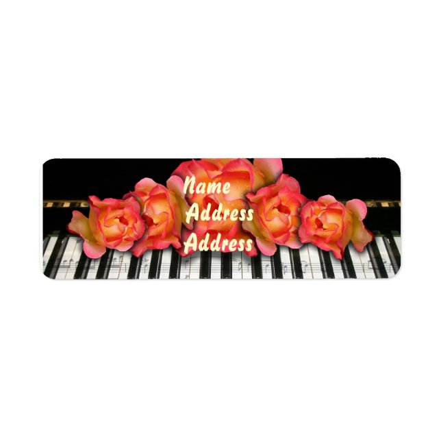 Klavieretikett mit Tastatur und Rose (Vorne)