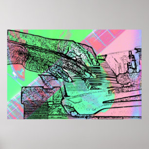 Klavierhand über durchtränkte Gitarre Poster