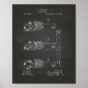 Klaviermechanik 1886 Patent Kunst Kreidetafel Poster