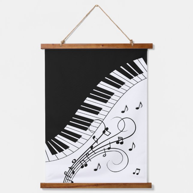 Klaviermusikdesign Wandteppich Mit Holzrahmen (Vorderseite)