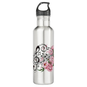 Klavierschlüssel und Blume Edelstahlflasche