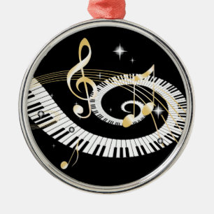 Klavierschlüssel und Goldene Musiknote Silbernes Ornament