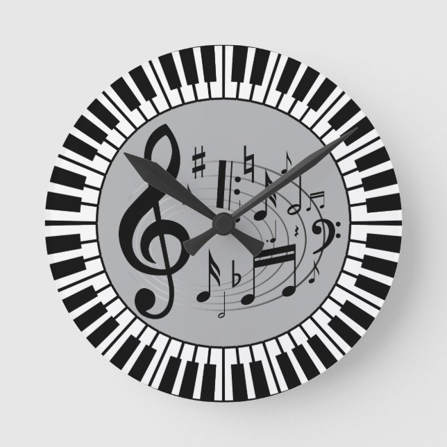 Klavierschlüssel und Musiknote Runde Wanduhr (Vorderseite)