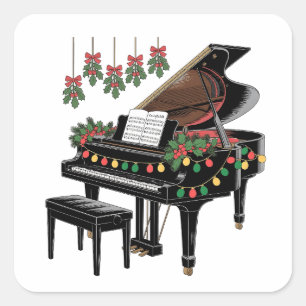 Klavierspieler Xmas-Beleuchtung Santa spielt  Quadratischer Aufkleber