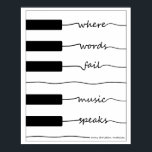 Klaviertastatur mit inspirierendem Zitat Poster<br><div class="desc">Ein schönes Zitat von Hans Christlich Andersen wird mit Klaviertasten verwoben, um in diesem Musikkunstprint etwas Melodisches und Wunderbares zu bilden. Dekorieren Sie Ihr Studio mit dieser einzigartigen Feier der Freuden von Musik und Geschichte, oder geben Sie es einem Komponisten Freund für Inspiration! "Wo Wörter Versagt werden, Musik spricht" spielt...</div>