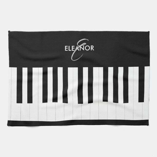 Klaviertastatur Musikermusik Custom Mit Monogramm Geschirrtuch (Horizontal)