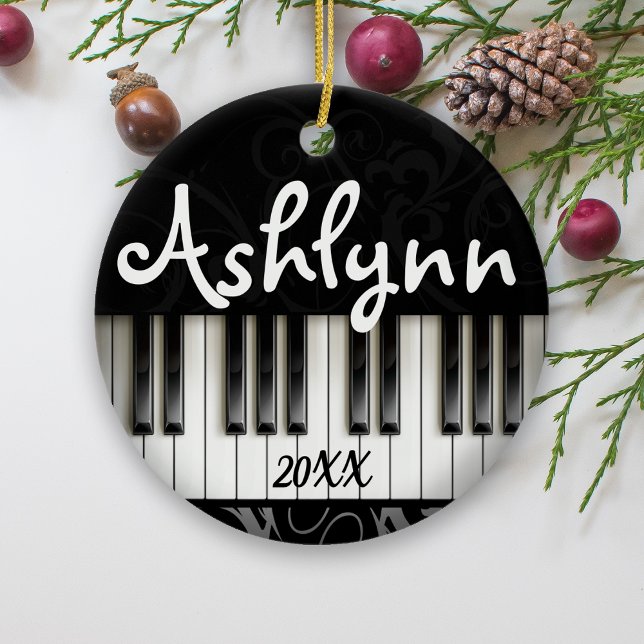 Klaviertastatur Personalisiert Pianist Musikergesc Keramik Ornament (Custom name piano keyboard ornament gift)