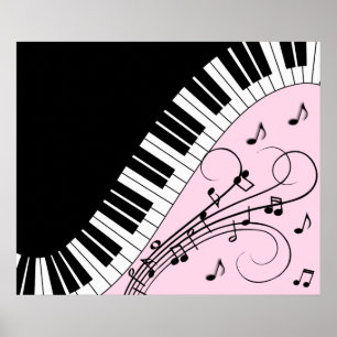 Klaviertastatur Schwarz und Weiß Musikdesign Rosa Poster