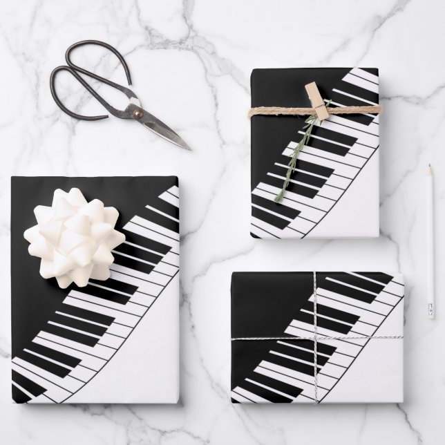 Klaviertastatur Schwarz-Weiß-Musik-Design Geschenkpapier Set (Vorderseite)