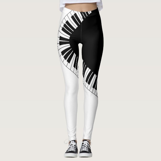 Klaviertastatur Schwarz-Weiß-Musik-Design Leggings (Vorderseite)