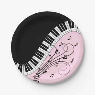 Klaviertastatur Schwarz-Weiß-Musik-Design Rosa Pappteller