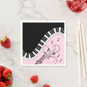 Klaviertastatur Schwarz-Weiß-Musik-Design Rosa Serviette