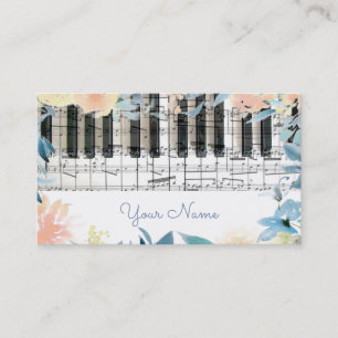 Klaviertastatur und Aquarellfarben-Blume Visitenkarte