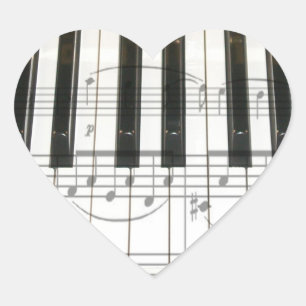 Klaviertastatur und Musiknoten Herz-Aufkleber