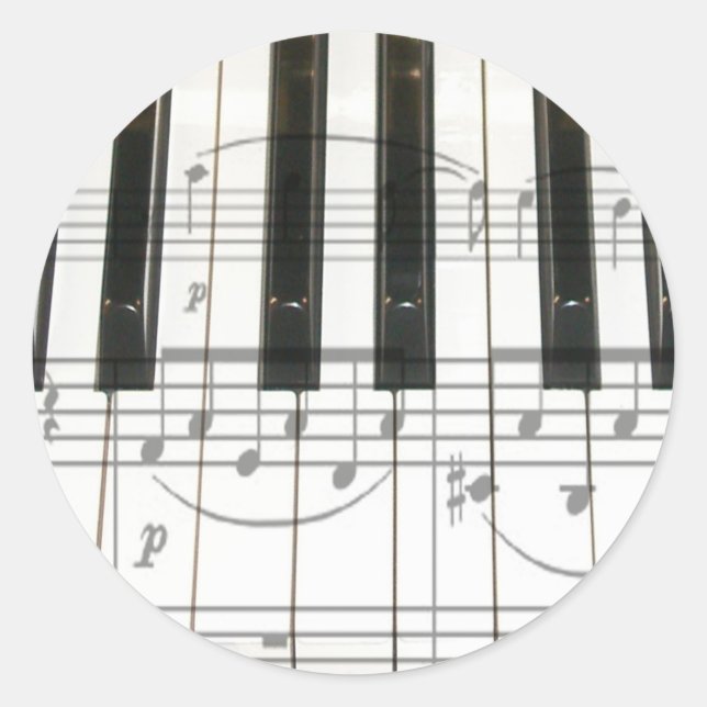 Klaviertastatur und Musiknoten Runder Aufkleber (Vorderseite)