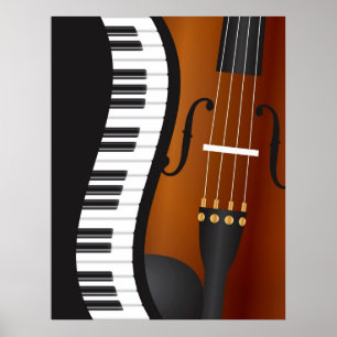 Klaviertastaturen Wavy Border mit Violin Poster