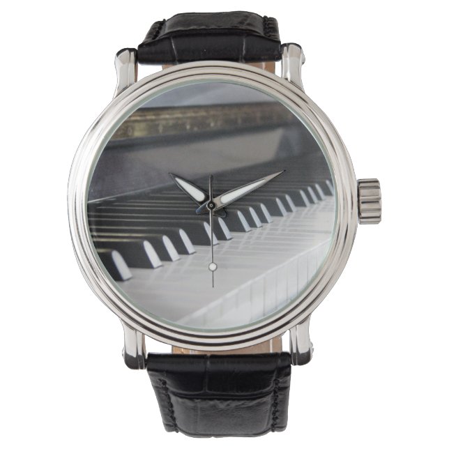 Klaviertasten beobachten schwarzes Band Armbanduhr (Vorderseite)