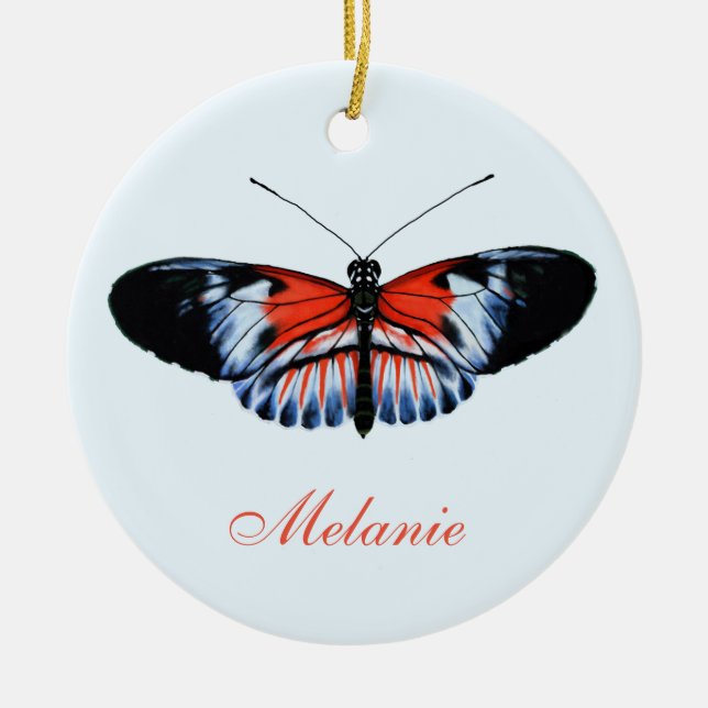 Klaviertasten Butterfly Black, Red & Blue Malerei Keramik Ornament (Vorne)