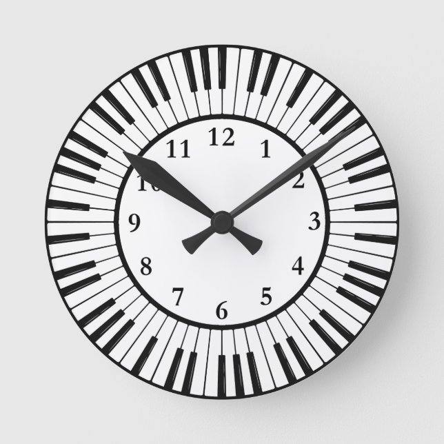 Klaviertasten Design Rundschau Runde Wanduhr (Vorderseite)