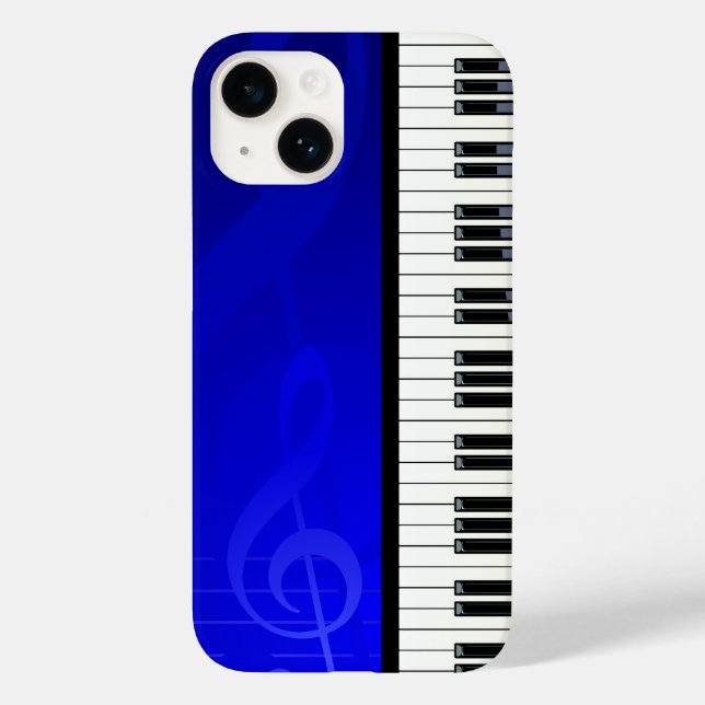 Klaviertasten mit Blue-Effekt-Noten Case-Mate iPhone 14 Hülle (Rückseite)