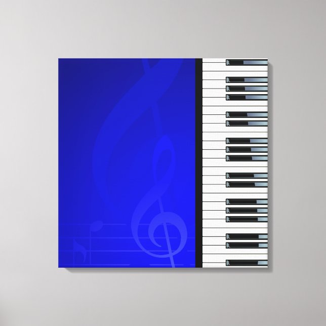 Klaviertasten mit Blue-Effekt-Noten Leinwanddruck (Vorderseite)