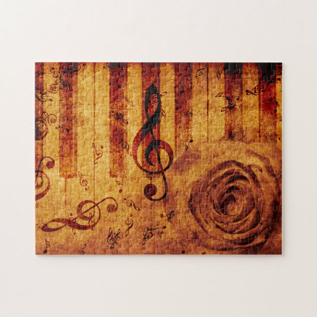 Klaviertasten mit musikalischen Noten und Rose (Horizontal)