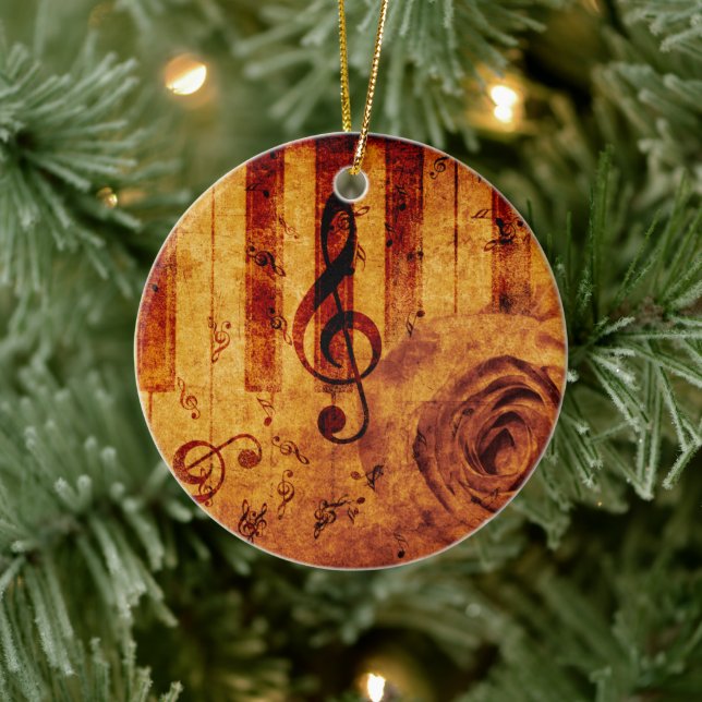 Klaviertasten mit musikalischen Noten und Rose Keramik Ornament (Baum)