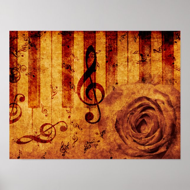 Klaviertasten mit musikalischen Noten und Rose Poster (Vorne)