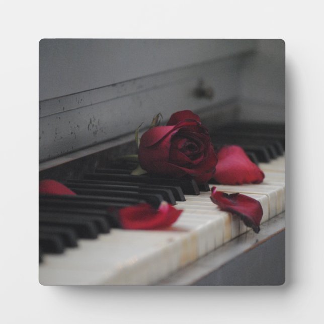 Klaviertasten mit Rote Rose Fotoplatte (Vorderseite)