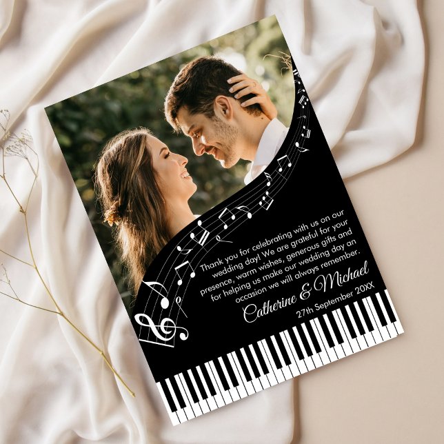 Klaviertasten Musik Schwarz-Weiß-Foto Hochzeit Dankeskarte (Von Creator hochgeladen)
