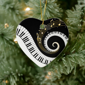 Klaviertasten und Gold-Musiknoten Keramik Ornament