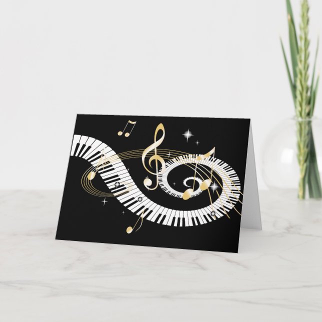 Klaviertasten und goldene Musiknoten Karte (Vorderseite)