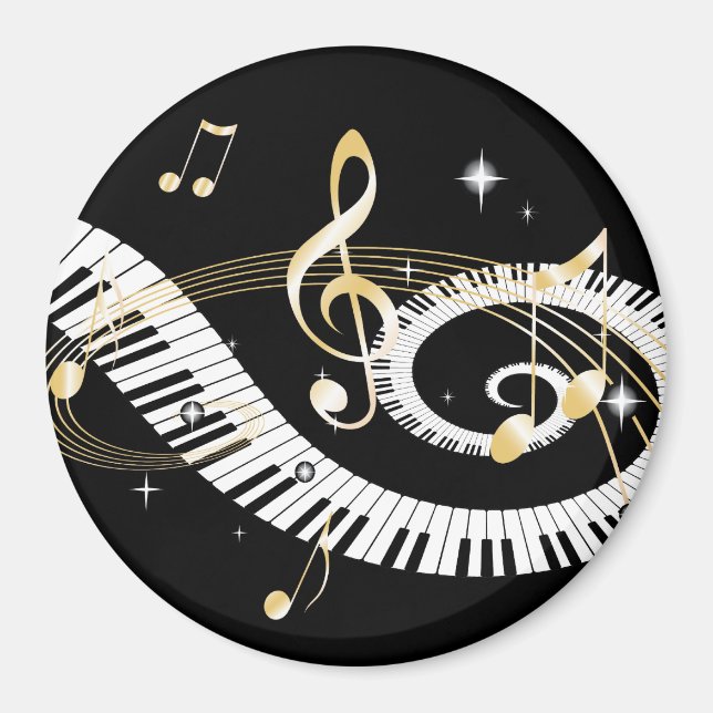 Klaviertasten und goldene Musiknoten Magnet (Vorne)