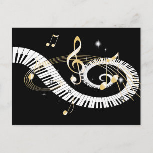 Klaviertasten und goldene Musiknoten Postkarte