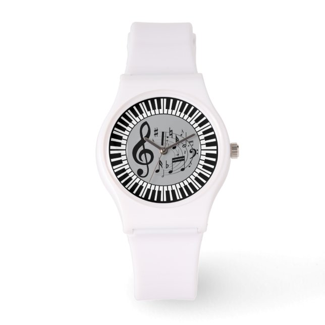 Klaviertasten und Musiknoten Armbanduhr (Vorderseite)