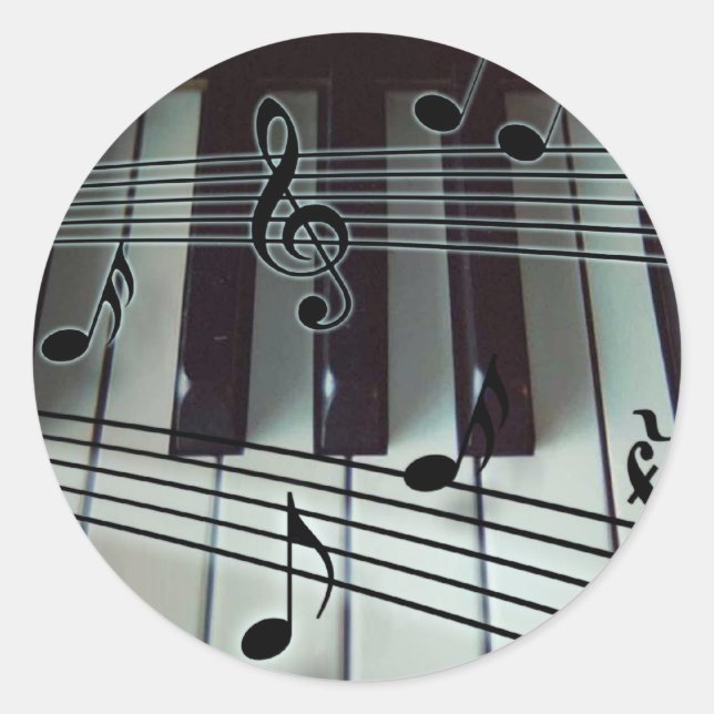 Klaviertasten und Musiknoten Runder Aufkleber (Vorderseite)