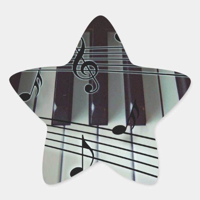 Klaviertasten und Musiknoten Stern-Aufkleber (Vorderseite)