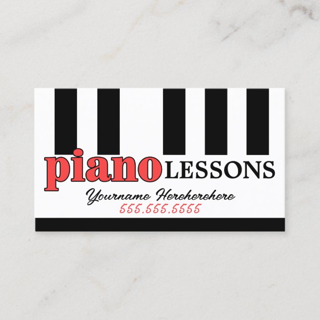 Klavierunterricht Piano Tuning Moderne Design Tast Visitenkarte (Vorderseite)