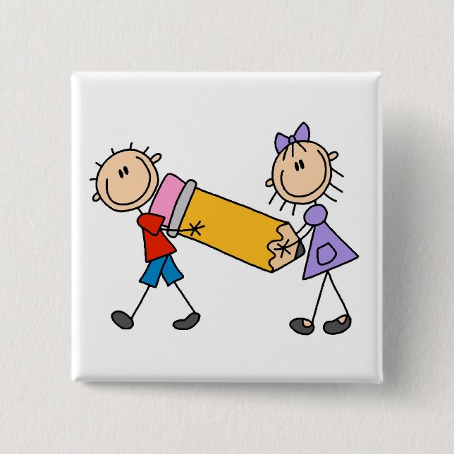 Klebe Kinder mit Bleistift Button (Vorderseite)