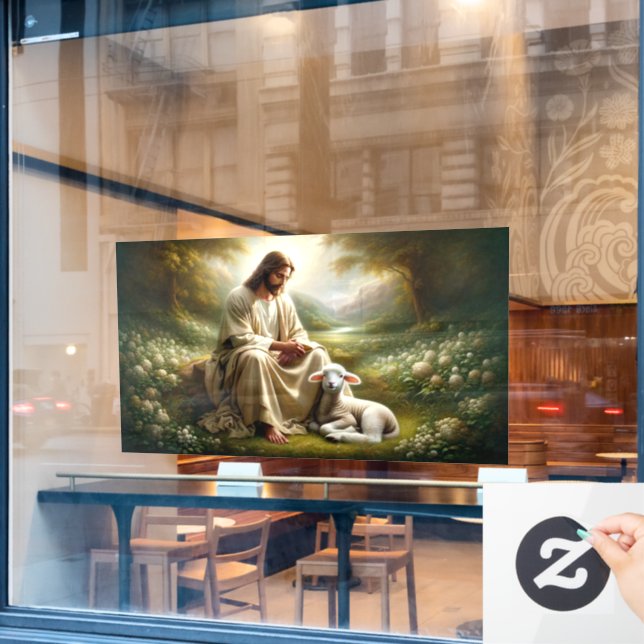 Kleben von Jesus und Lamm Fensteraufkleber (Café-Fenster)