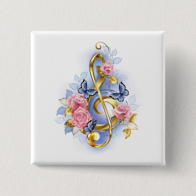 Kleber mit rosa Rosen Button (Vorderseite)